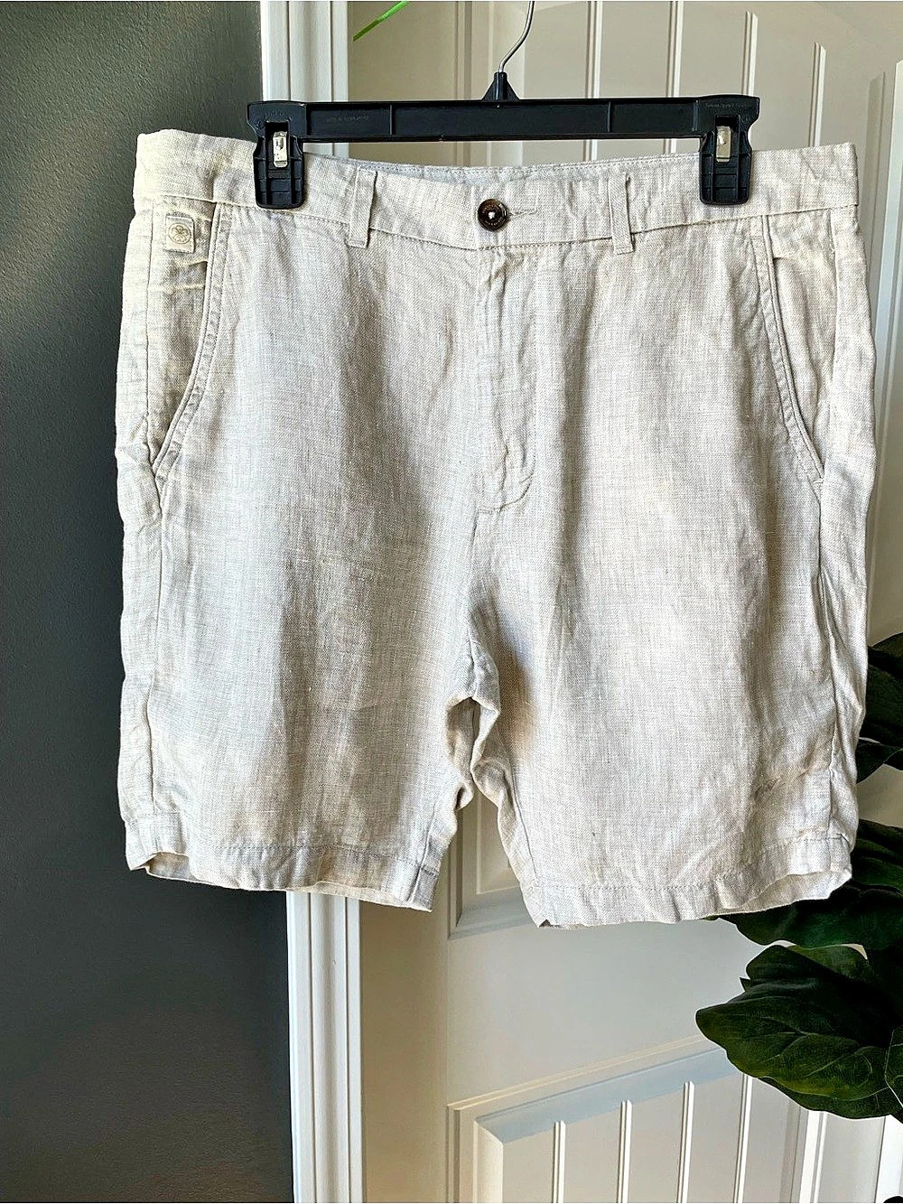 Porter & Ash Linen Shorts Men’s Size 34 Chino Flat Front Tailored Beige